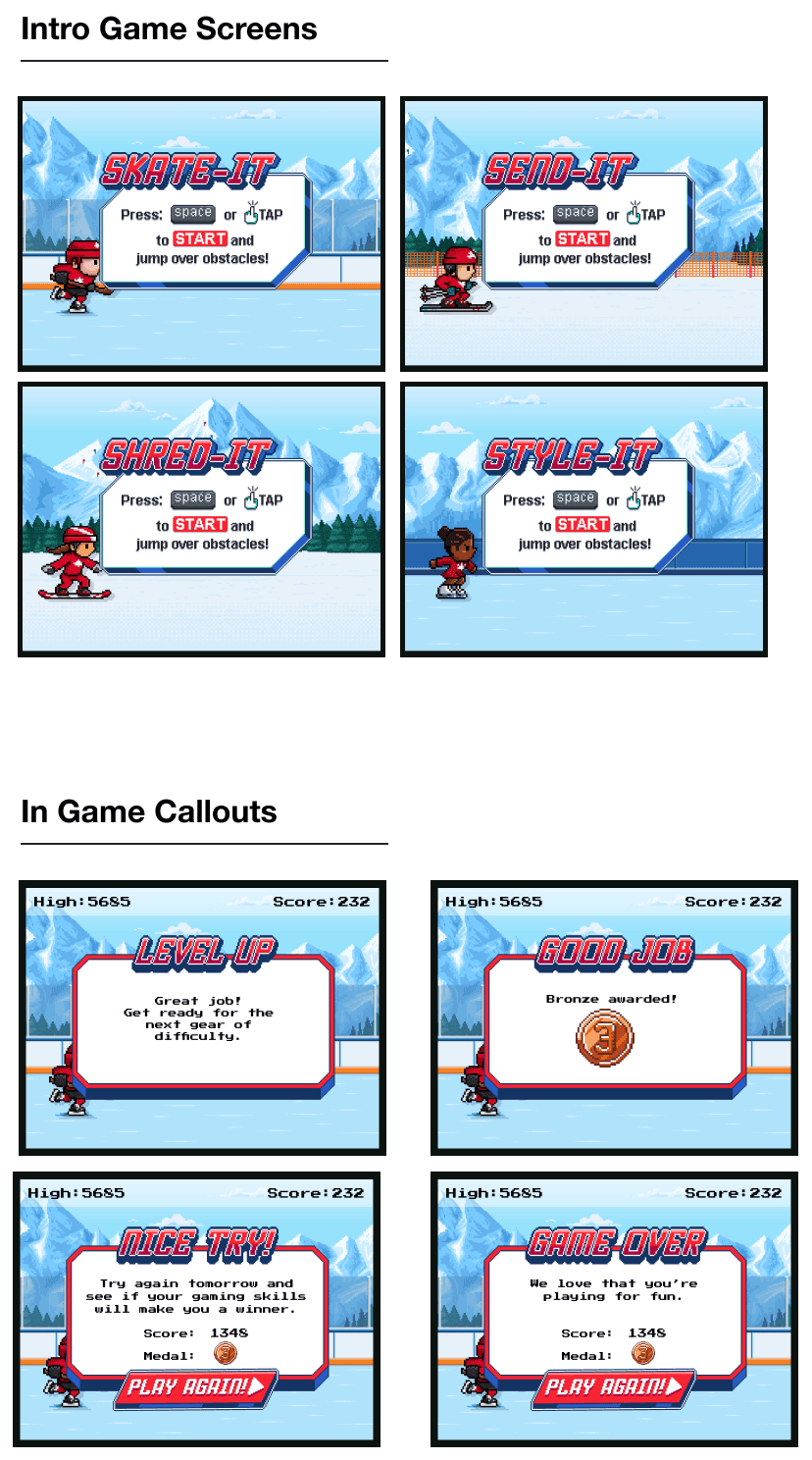 Coca-Cola + Olympic Winter Games Retro Refresh game screens